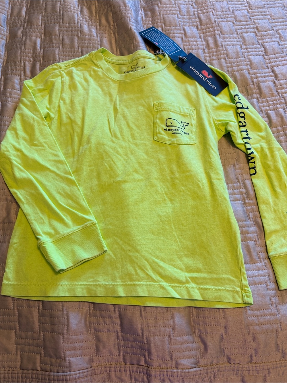Vineyard Vines Kids Neon Lime Long-Sleeve Pocket Tee